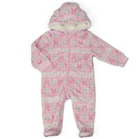 H23576:  Baby Pink Fairisle Hooded Plush Fleece All In One/ Pram Suit (3-12 Months)